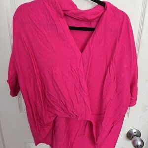 Women’s Hot Pink V-Neck Pullover Top